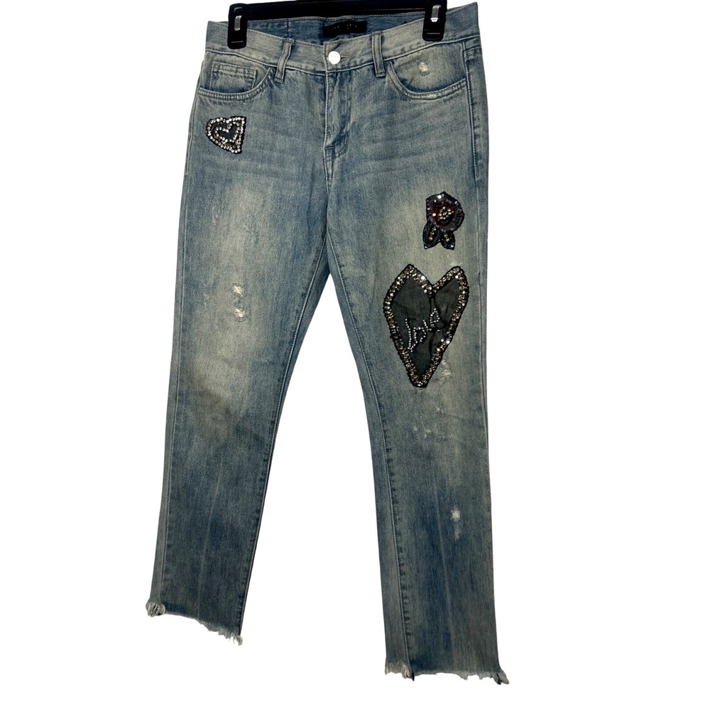Sanctuary Light Wash Embellished Heart Love Patch Distressed Raw Women Jeans‎ 24 - Picture 14 of 14